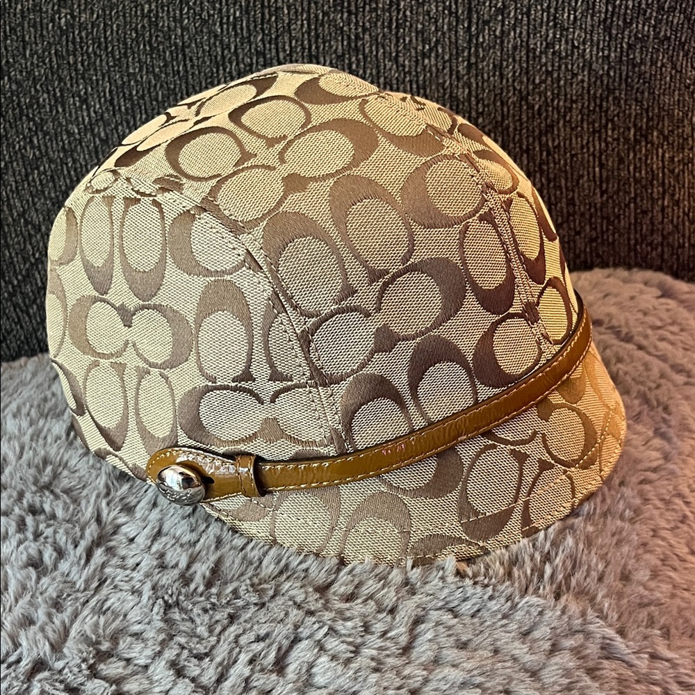 Coach Signature Monogram Cap in Beige and Brown